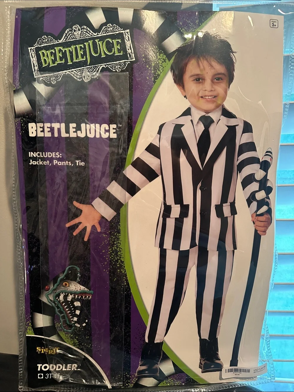 Toddler Black & White Striped Costume Jacket, Pants & Tie